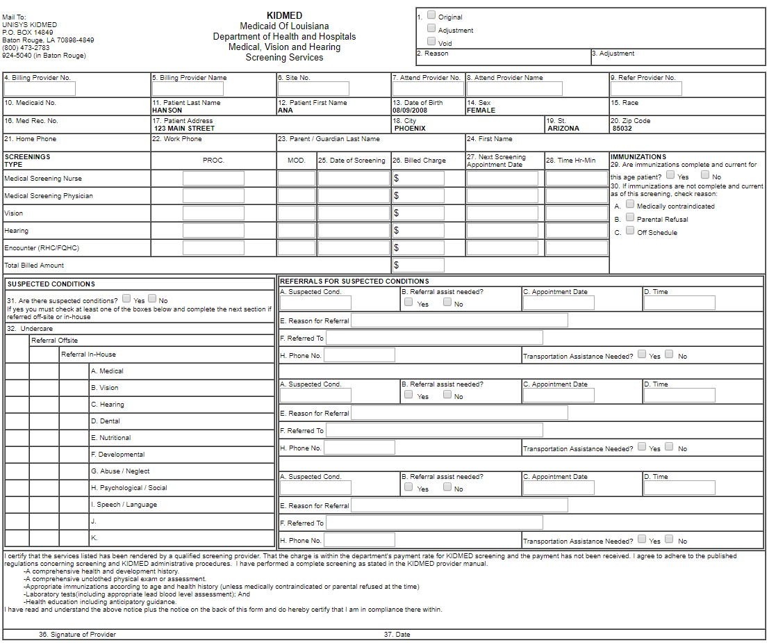 Example KIDMED report for Louisiana